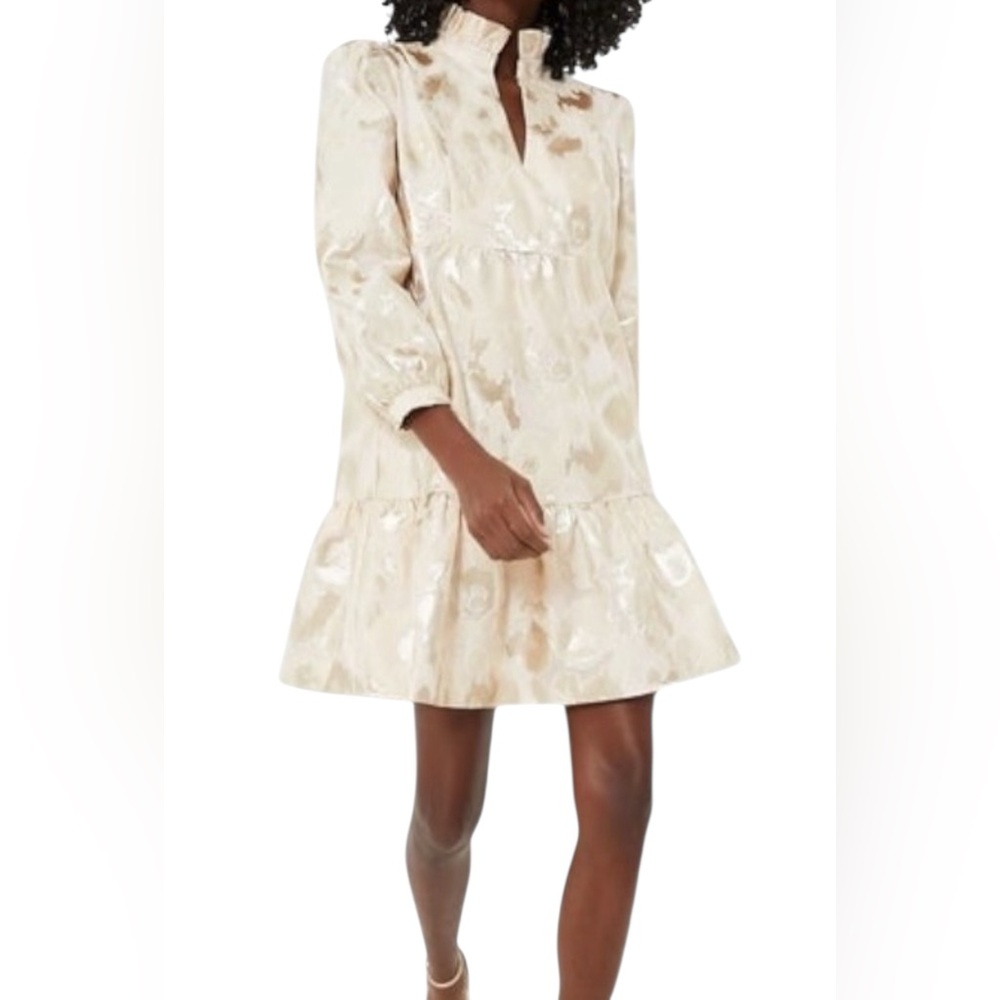 NWT Tuckernuck Palmerston Metallic 3/4 Sleeve Ruffle Split Neck Mini Dress